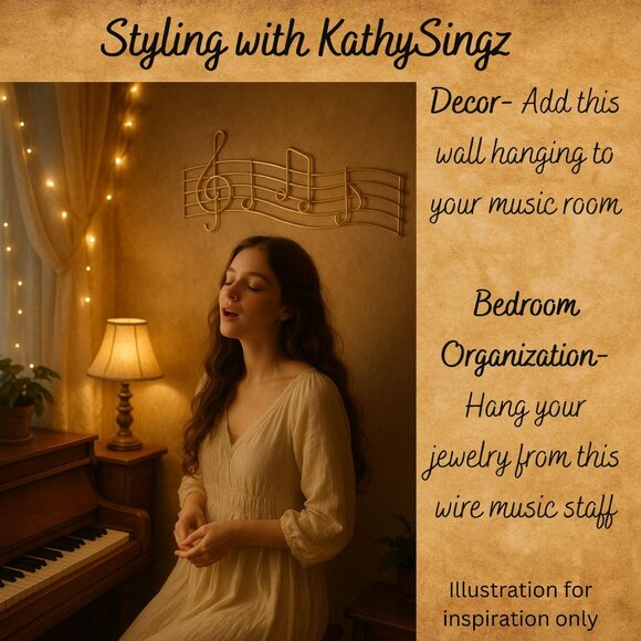 Goldtone Metal Music Note Wall Hanging Decor Treble Clef Jewelry Holder Singers - Picture 3 of 9